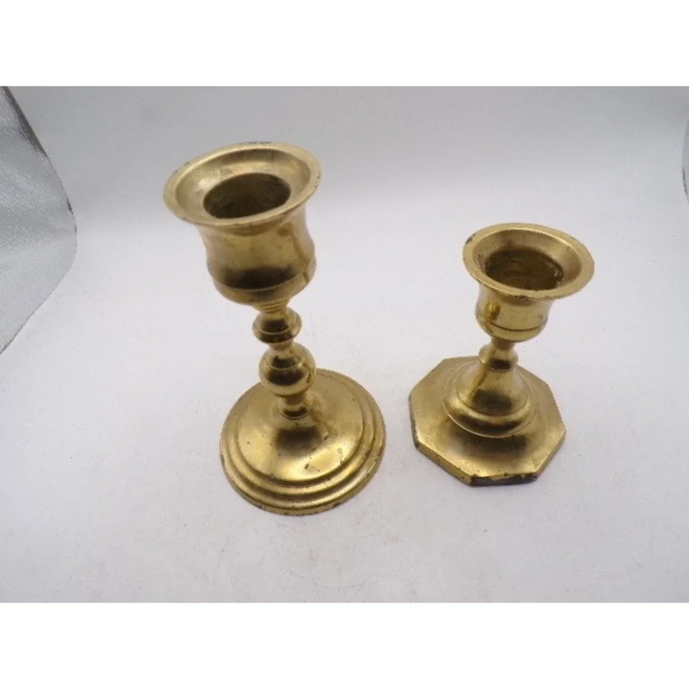 Vintage Solid Brass Weighted Candlestick Holders Set of 2 Round Octagonal Base
